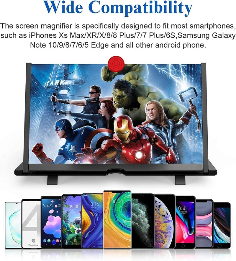 Kerfulty 16" Screen Magnifier for Cell Phone – 3D HD Magnifing Screen Enlarger Projector for Movies Videos and Gaming – Foldable Mobile Phone Stand Holder with Screen Amplifier (Red-16‘’) - Image 4